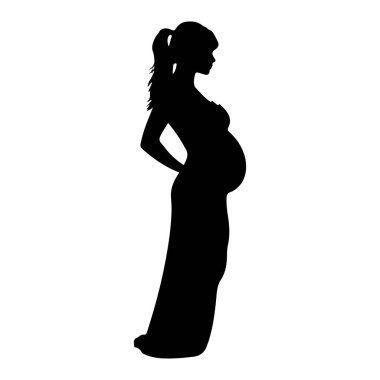 This striking silhouette captures the beautiful form of a pregnant woman in an elegant dress, symbolizing motherhood, anticipation, and grace.