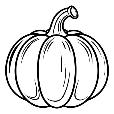 A clean and detailed outline of a round pumpkin with a curved stem. Ideal for use in design projects, illustrations, and seasonal themes.