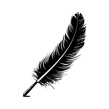 This elegant black feather is isolated on a white background, offering a versatile graphic element for artistic projects and creative designs.
