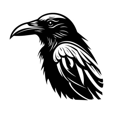 Discover an elegant black bird illustration showcasing stunning feather details in a stylized, monochromatic design, perfect for creative projects.