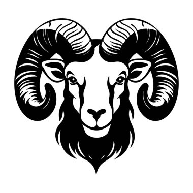 Stunning illustration of a ram's head featuring intricate curved horns, perfect for various artistic projects and design needs.
