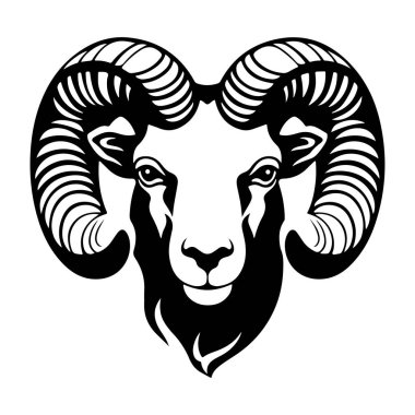 This black and white illustration features a ram's head with intricate details, ideal for use in art projects, branding, and decorative purposes.