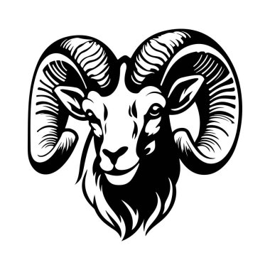 This striking illustration of a ram head showcases intricate details and bold features, ideal for creative projects or branding applications.