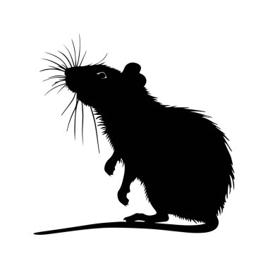 This captivating silhouette showcases a rat with prominent whiskers and a curved tail, perfect for art and design projects focused on nature themes.