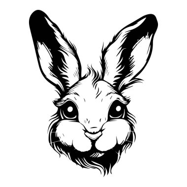 This charming illustration features a cute rabbit face in a black and white style, perfect for creative projects and artistic expressions.