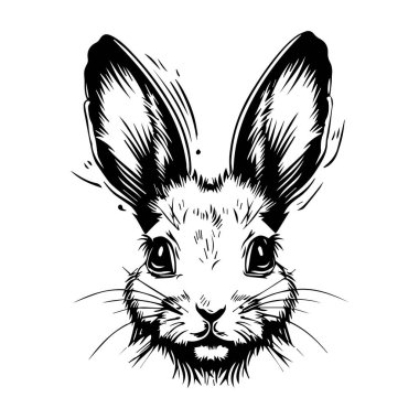 This artistic sketch showcases the intricate details of a rabbit's face, emphasizing its expressive features and furry texture, perfect for creative projects.