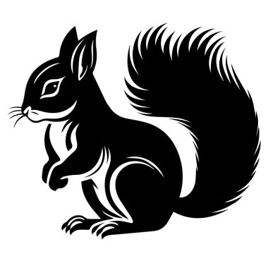 A striking black silhouette of a squirrel captures its playful nature, making it ideal for various creative projects and nature themes.