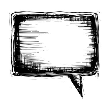 A hand-drawn speech bubble outline featuring a blank area for text, perfect for adding dialogue or conversation in designs or illustrations.