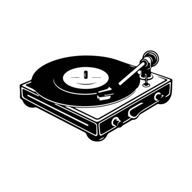A stylish illustration of a vintage turntable playing a record, capturing the essence of classic music culture in a monochromatic design, perfect for enthusiasts.