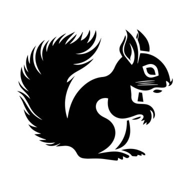 This striking silhouette features a squirrel in a playful pose, showcasing its fluffy tail and ears, ideal for nature-inspired projects.