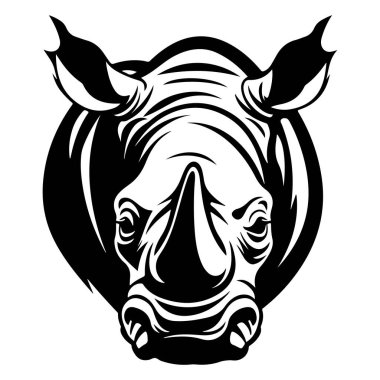 Striking monochrome illustration of a rhinoceros head, emphasizing its powerful features. Perfect for nature and conservation themes across various projects.