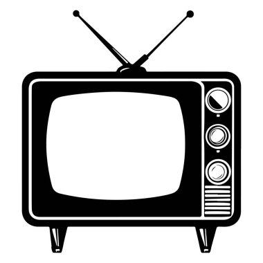 This illustration features a classic vintage television set in black and white, highlighting its retro design with antennas and simple styling. Perfect for creative projects!