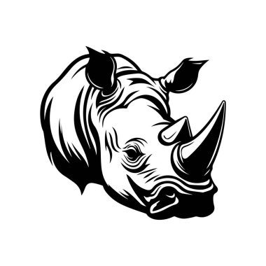 This striking black and white illustration captures the essence of a rhinoceros head, showcasing its powerful features and unique characteristics. Perfect for artistic projects.