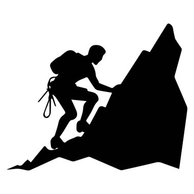 A striking silhouette of a climber conquering a steep mountain peak symbolizes adventure and determination in an inspiring outdoor landscape.