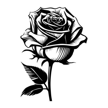 This stunning black and white rose illustration captures the elegance of flowers, perfect for design projects, merchandise, and artistic expressions.