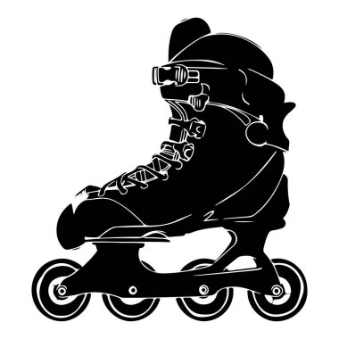This image features a striking black silhouette of an inline roller skate with three wheels, representing active lifestyle and recreation.