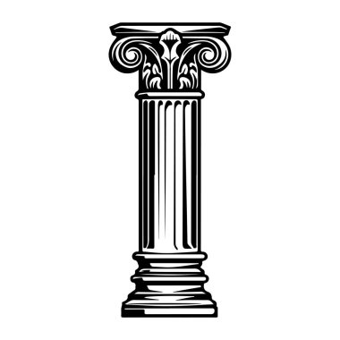 This black and white illustration showcases a detailed Corinthian column featuring an elegantly designed capital and a fluted shaft, symbolizing classical architecture.