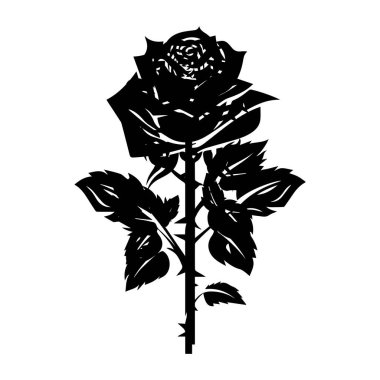 This elegant black rose silhouette creates a stunning visual impact, perfect for floral designs, art projects, or as a romantic symbol in various creative themes.