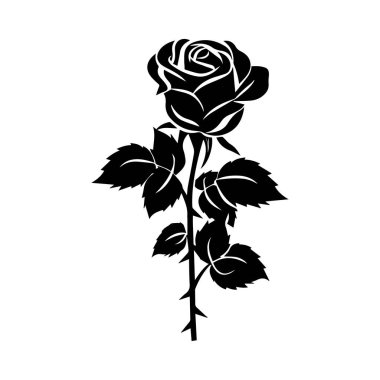 This elegant black silhouette of a single rose captures the essence of beauty and romance. Ideal for use in designs, decorations, and illustrations.