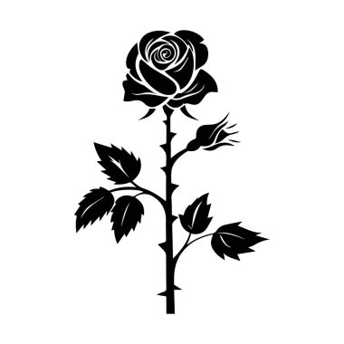 This elegant black silhouette of a rose flower showcases its intricate beauty, making it ideal for artistic and romantic purposes. Perfect for various creative projects.