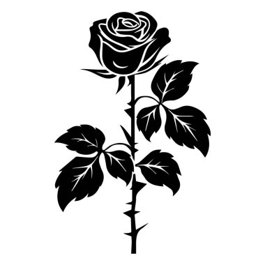 This striking black silhouette of a rose captures the beauty and elegance of nature, ideal for decor, art projects, or romantic themes.