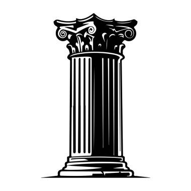 This black and white illustration showcases a classic architectural column, highlighting intricate details and timeless elegance of ancient Greek design.