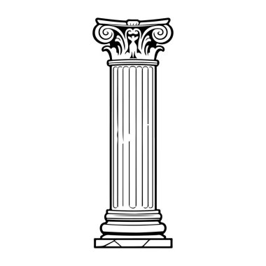 A stunning black and white illustration of an elegant Roman column, showcasing intricate carvings and classic architectural attributes. Perfect for design projects.