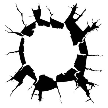 Circular black crack with jagged edges creates an empty space, perfect for use in creative design projects or digital artwork.