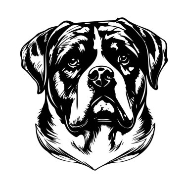 This striking black and white illustration captures the essence of a powerful dog, perfect for artistic projects, decor, or pet-related themes.