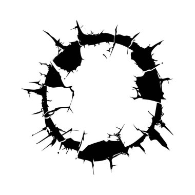 This striking black circular shape features sharp edges and an irregular design, ideal for abstract art projects and creative backgrounds.