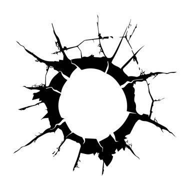 This image features a circular crack showcasing jagged edges and angular fractures, perfect for graphic design or artistic projects.