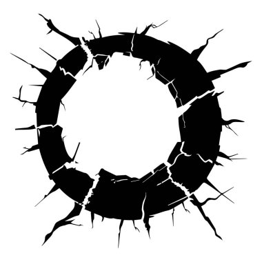 This abstract black crack design showcases a circular shape with jagged edges. Perfect for creative projects that need a bold, edgy element.