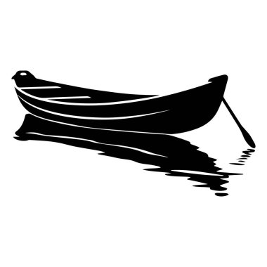This image features a black silhouette of a small rowboat on calm water, creating a tranquil and serene atmosphere perfect for minimalistic design projects.