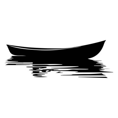 A striking black silhouette of a rowing boat gently floating on serene water, with subtle reflections capturing the essence of tranquility.