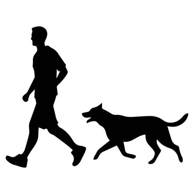 This image features a silhouette of a man leisurely walking with a dog, embodying companionship and outdoor enjoyment, perfect for lifestyle themes.