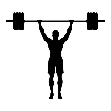 A striking silhouette of a dedicated individual lifting a heavy barbell overhead during an intense workout session, showcasing strength and determination.
