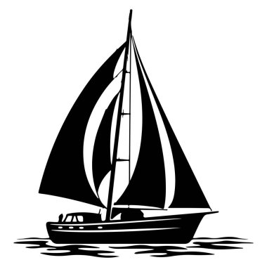 This stunning monochrome silhouette features a classic sailboat gracefully navigating calm waters, capturing the essence of maritime adventure in stunning style.