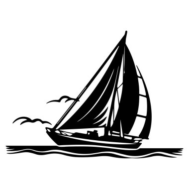 A striking silhouette of a sailboat gliding gracefully across calm waters, set against a backdrop of soaring birds, evoking a sense of adventure and freedom.