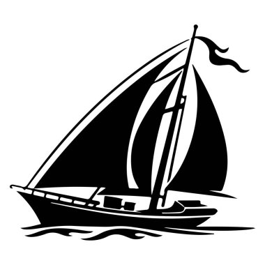 This elegant silhouette of a sailboat showcases a sailing vessel gracefully gliding over calm waters, surrounded by serenity and beauty.