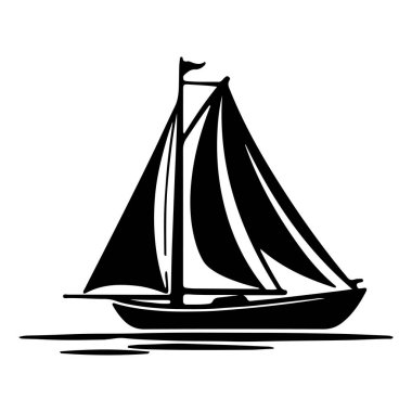 A minimalist silhouette of a sailboat elegantly sailing on still waters, representing serenity and adventure on the open sea. Perfect for nautical themes.