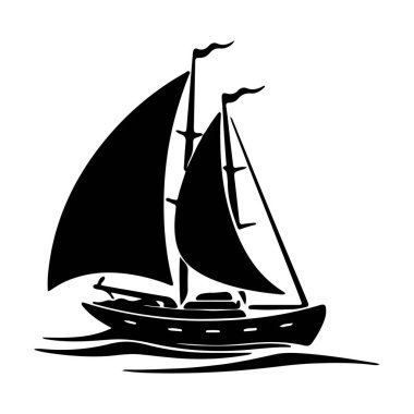 A beautifully crafted silhouette of a sailing boat with two sails on the water, embodying the essence of adventure, exploration, and tranquility at sea.