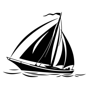 This elegant silhouette of a sailing boat gliding over calm waters in black and white captures the essence of nautical adventures and tranquility.