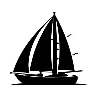 Simple yet captivating silhouette of a sailboat against the backdrop of a serene sea, ideal for nautical themes, designs, and artwork.