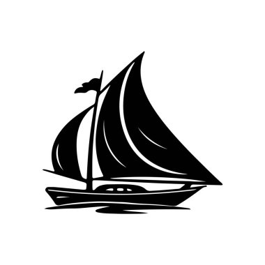 This elegant sailboat silhouette showcases flowing sails and gentle waves, perfect for any nautical or maritime themed project or artwork.