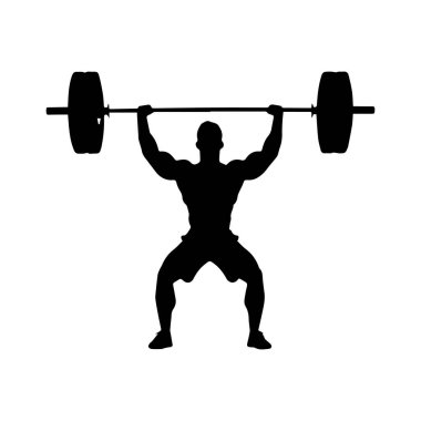 This dynamic silhouette showcases a strong athlete lifting a heavy barbell overhead, embodying strength, determination, and peak fitness performance.