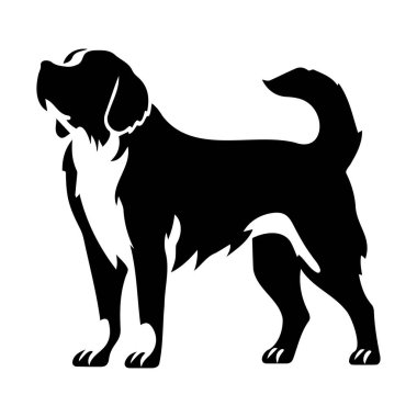 A striking silhouette of a dog in a confident standing position, showcasing its playful and friendly nature in a minimalist style, perfect for designs.