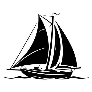 This artistic black and white illustration portrays a sailing boat with billowing sails gracefully navigating calm waters, evoking a sense of adventure and tranquility.