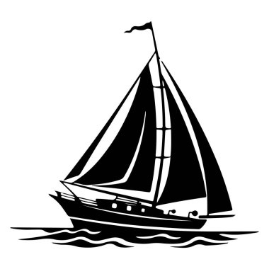 This elegant black and white silhouette features a sailing boat gliding through serene waters, perfect for evoking adventure and calmness.
