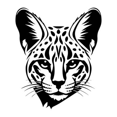 Captivating black and white art showcasing the intense face of a wild cat with beautiful markings, perfect for design and decoration projects.