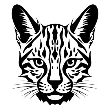 This striking black and white illustration of a wild cat face captures the fierce and elegant nature of this majestic creature with intricate patterns.